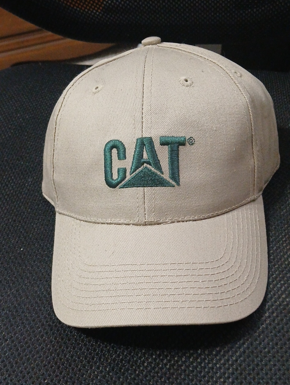 CAT Beige Embroidered Logo Cap - Tan Hat with Green Logo
